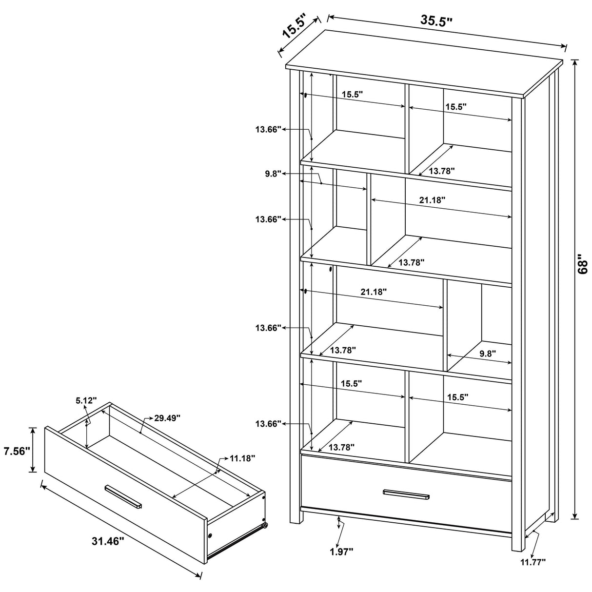 Dylan Rectangular 8-shelf Bookcase