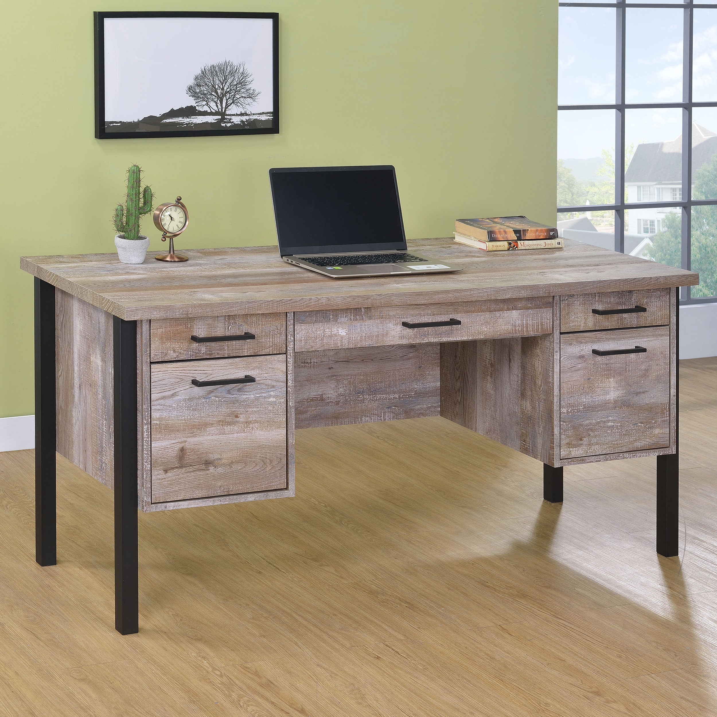 Samson 4-drawer Office Desk Weathered Oak