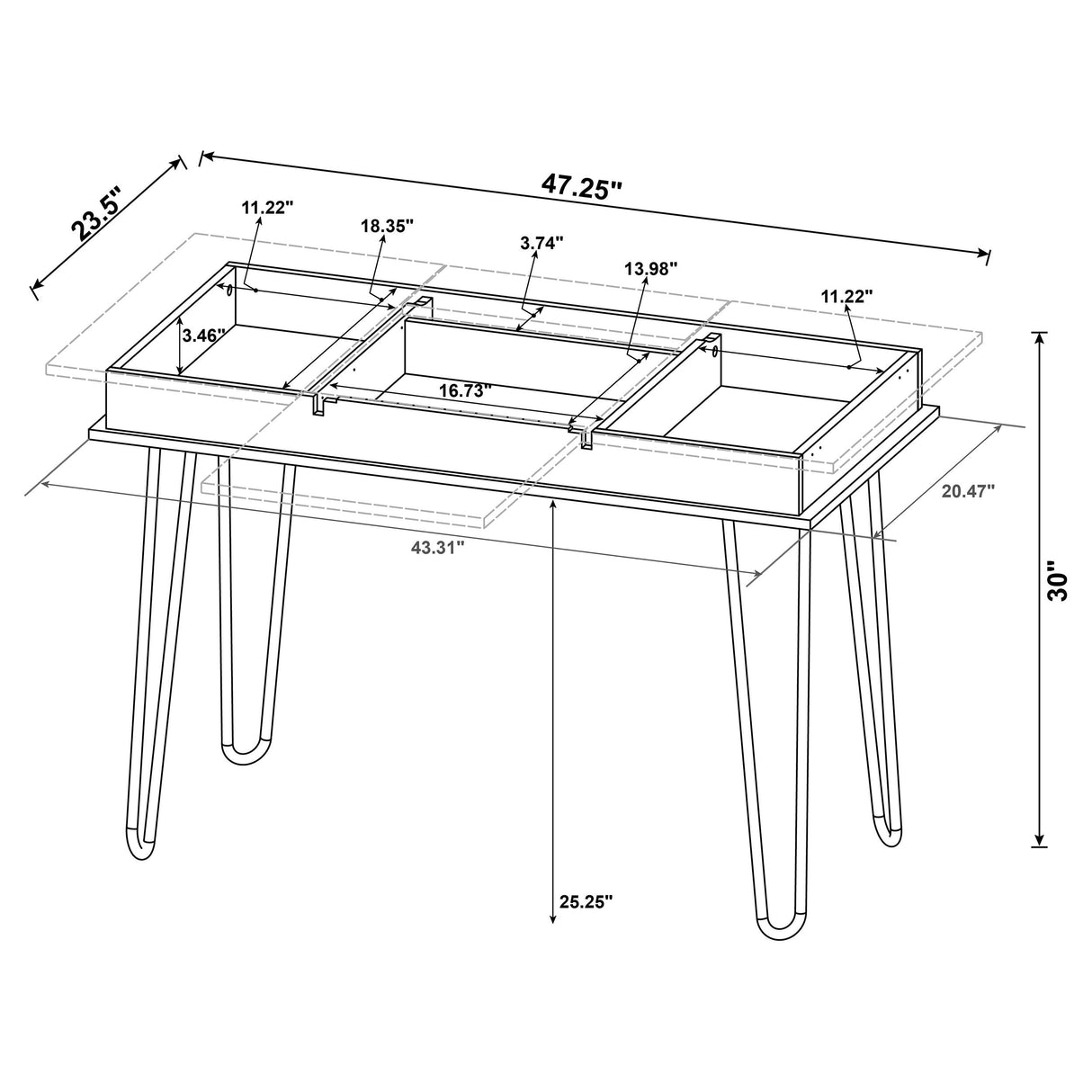 Sheeran Writing Desk with 4 Hidden Storages Rustic Amber