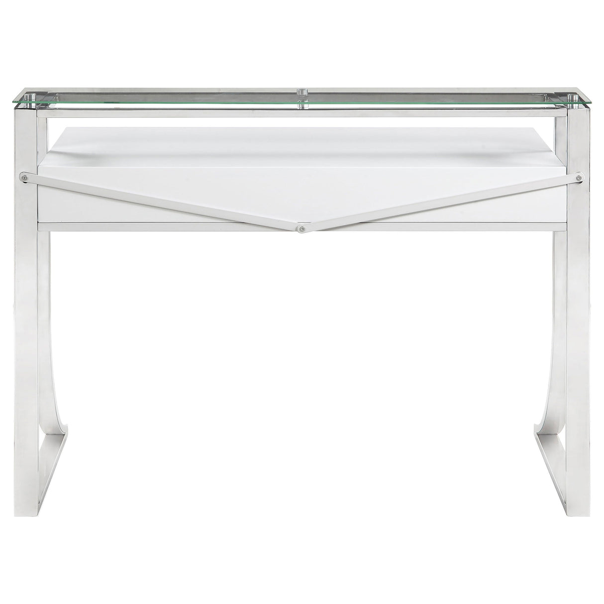 Gemma 2-drawer Writing Desk Glossy White and Chrome