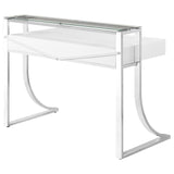 Gemma 2-drawer Writing Desk Glossy White and Chrome