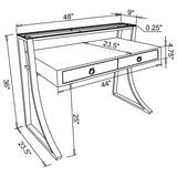 Gemma 2-drawer Writing Desk Glossy White and Chrome