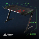 Ardsley Z-framed Gaming Desk with LED Lighting Black