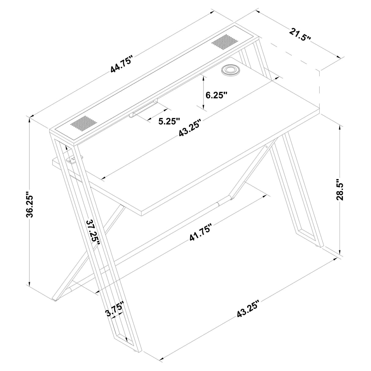 Xavier Writing Desk with USB Ports Black