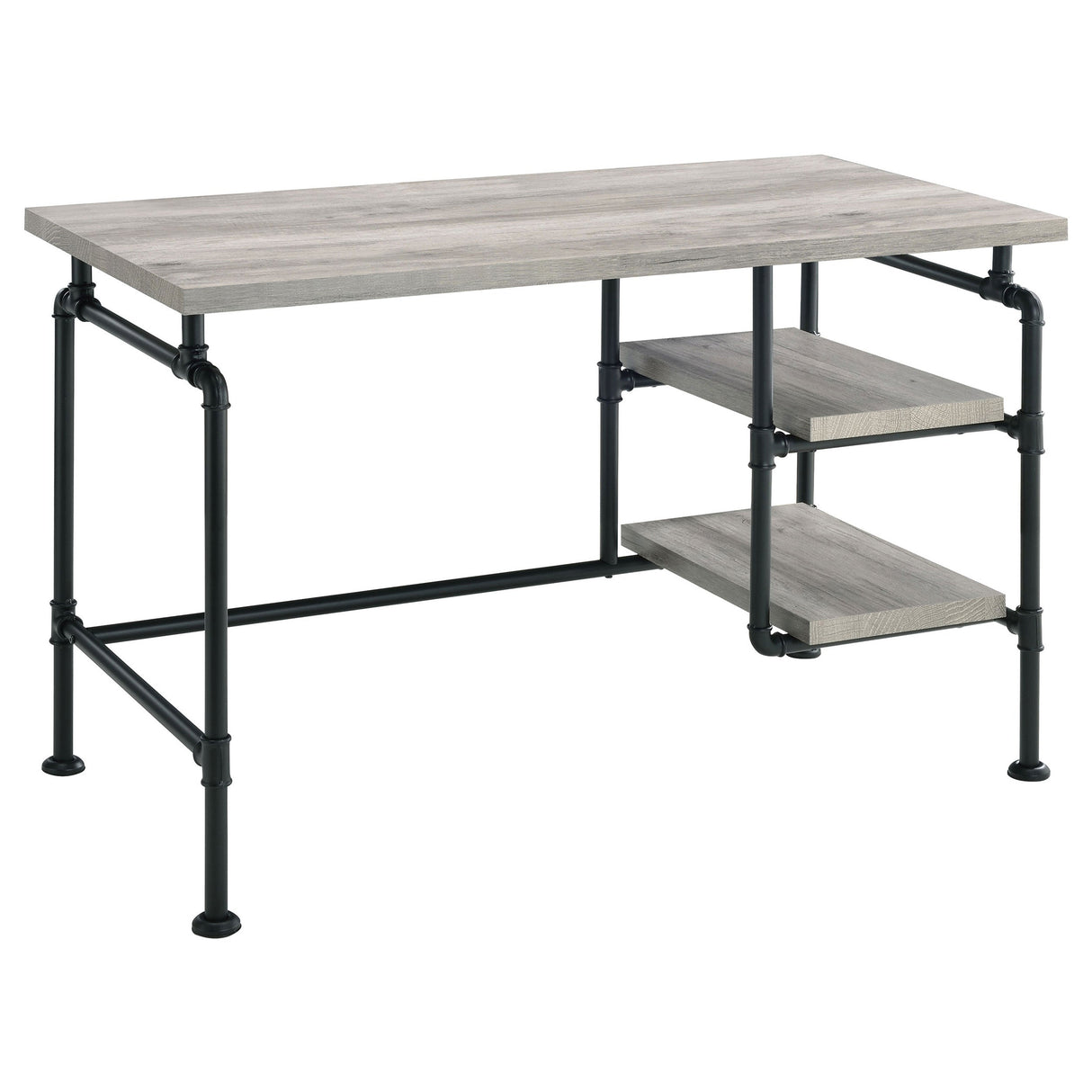 Delray 2-tier Open Shelving Writing Desk Grey Driftwood and Black