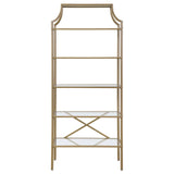 Serena 5-tier Tempered Glass Shelves Bookcase Matte Gold