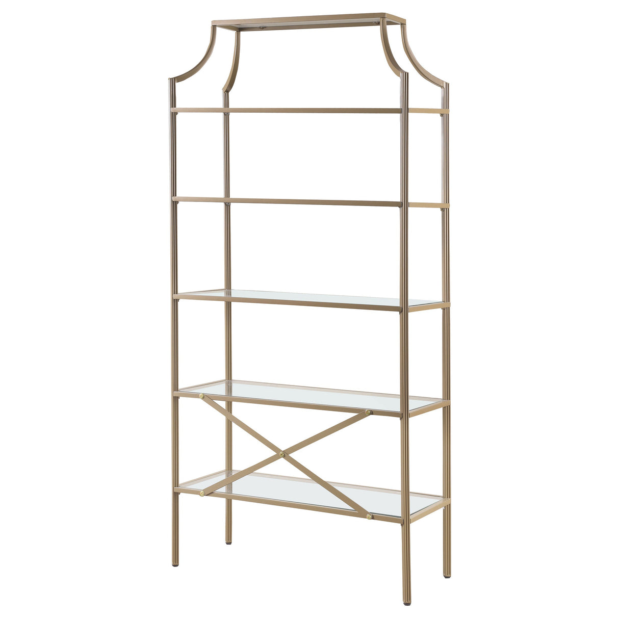 Serena 5-tier Tempered Glass Shelves Bookcase Matte Gold