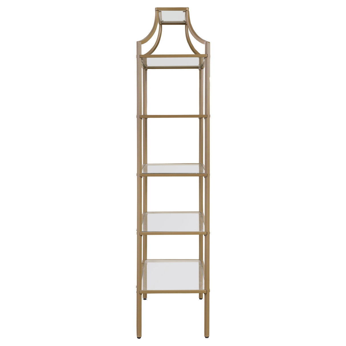 Serena 5-tier Tempered Glass Shelves Bookcase Matte Gold