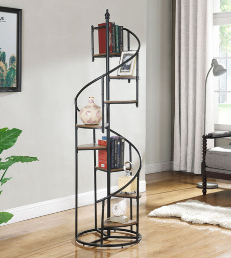 Roseglen 8-shelf Staircase Bookcase Rustic Brown and Black