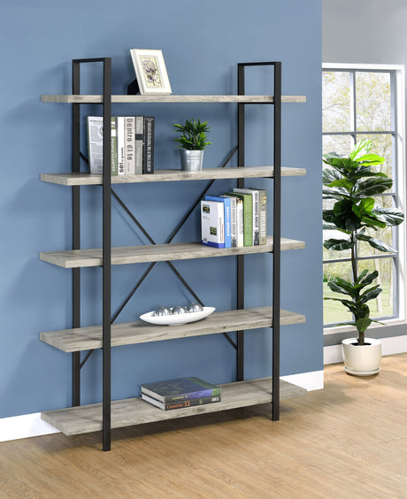 Cole 5-Shelf Bookcase Grey Driftwood and Gunmetal