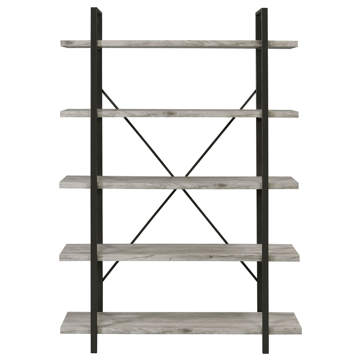 Cole 5-Shelf Bookcase Grey Driftwood and Gunmetal