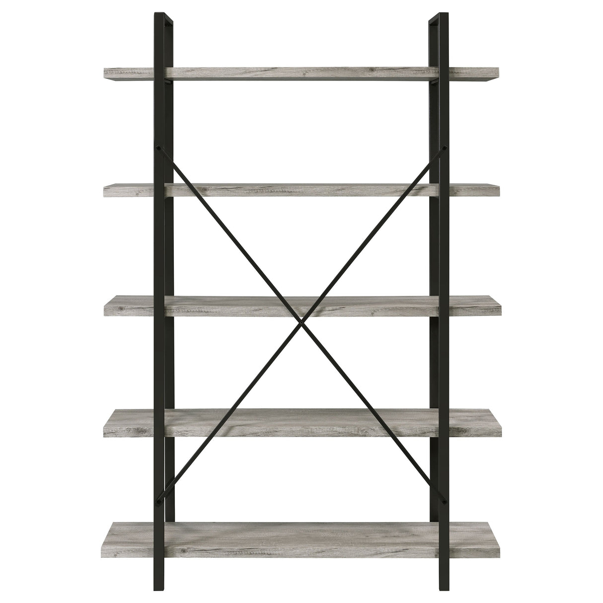 Cole 5-Shelf Bookcase Grey Driftwood and Gunmetal