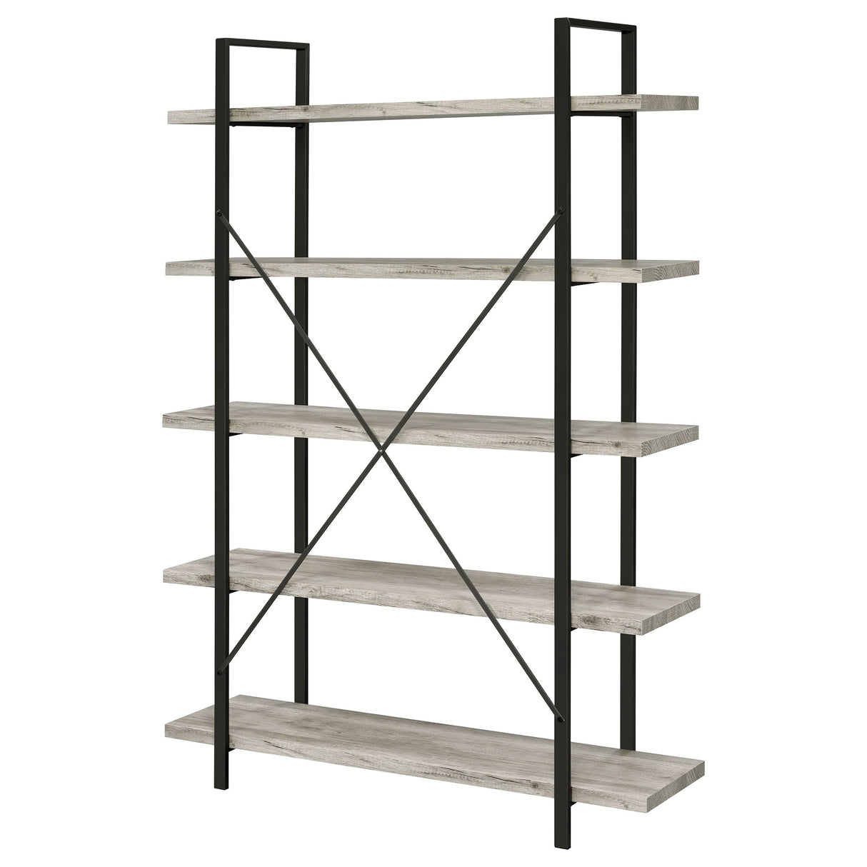 Cole 5-Shelf Bookcase Grey Driftwood and Gunmetal