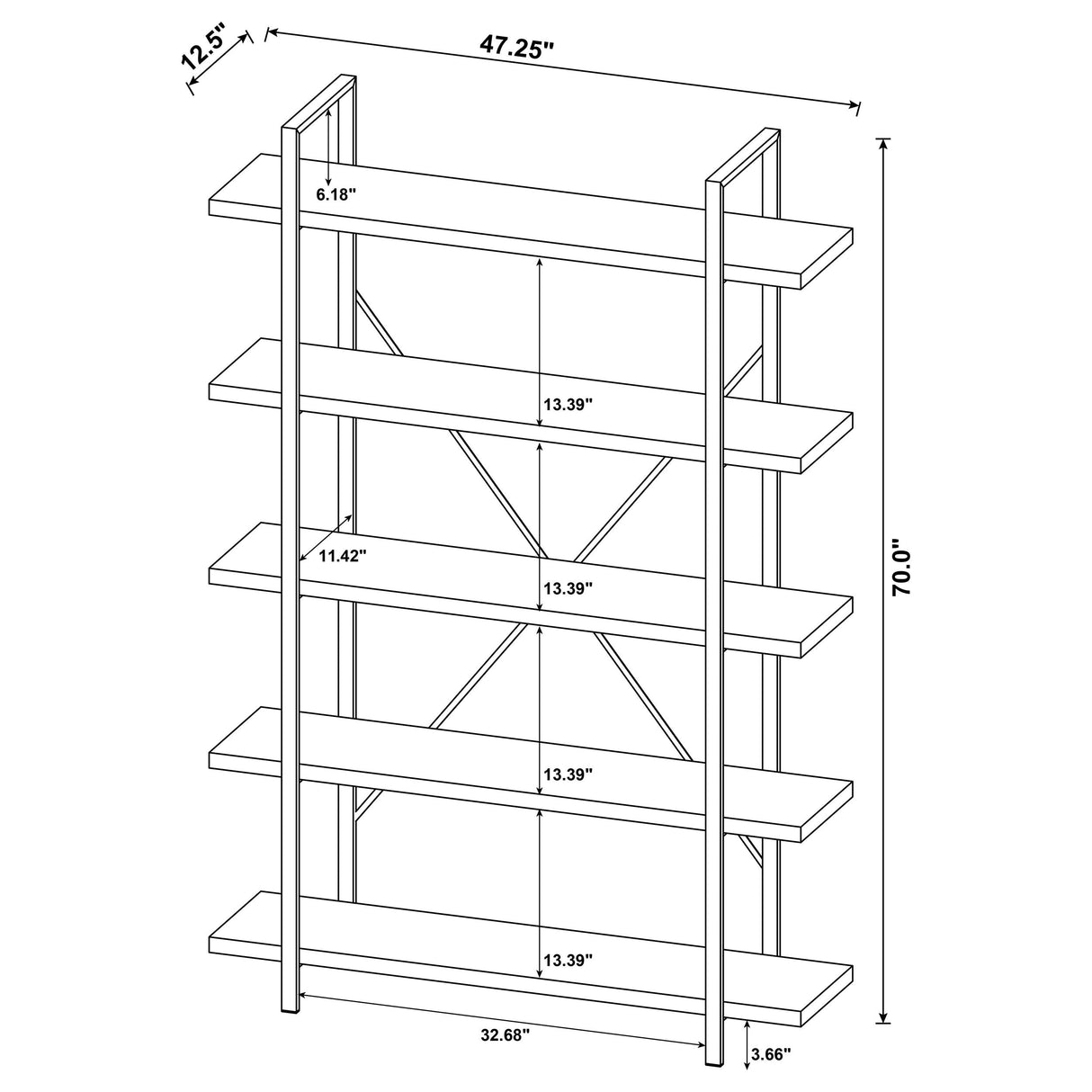 Cole 5-Shelf Bookcase Grey Driftwood and Gunmetal