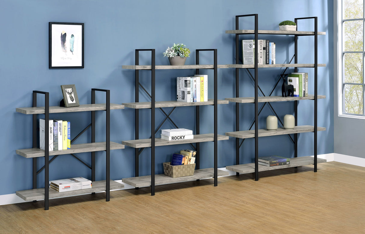 Cole 5-Shelf Bookcase Grey Driftwood and Gunmetal