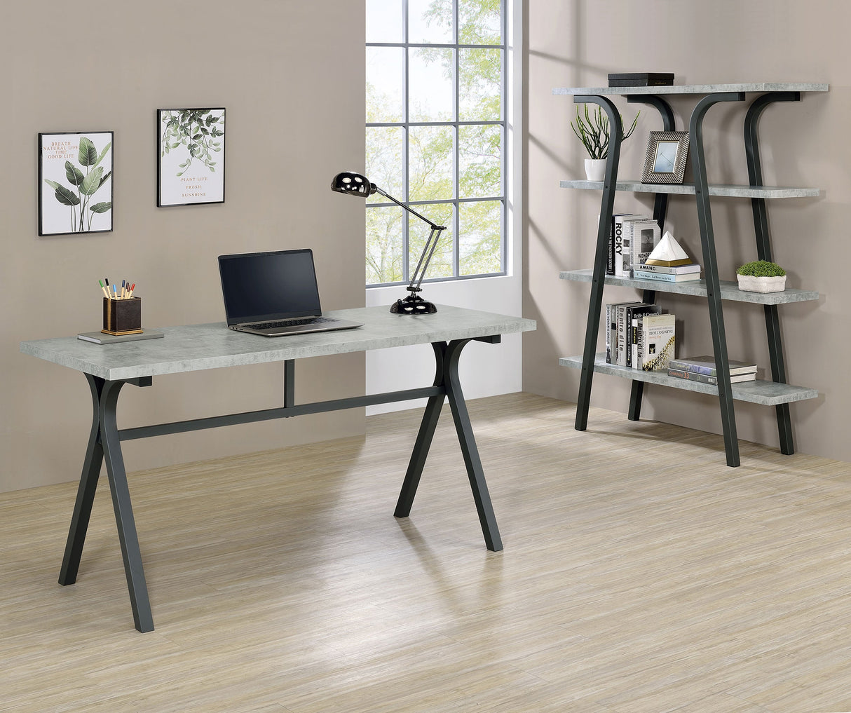 Tatum Rectangular Writing Desk Cement and Gunmetal