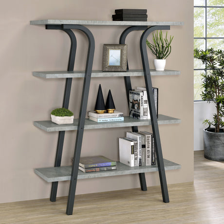 Tatum 4-tier Rectangular Bookcase Cement and Gunmetal