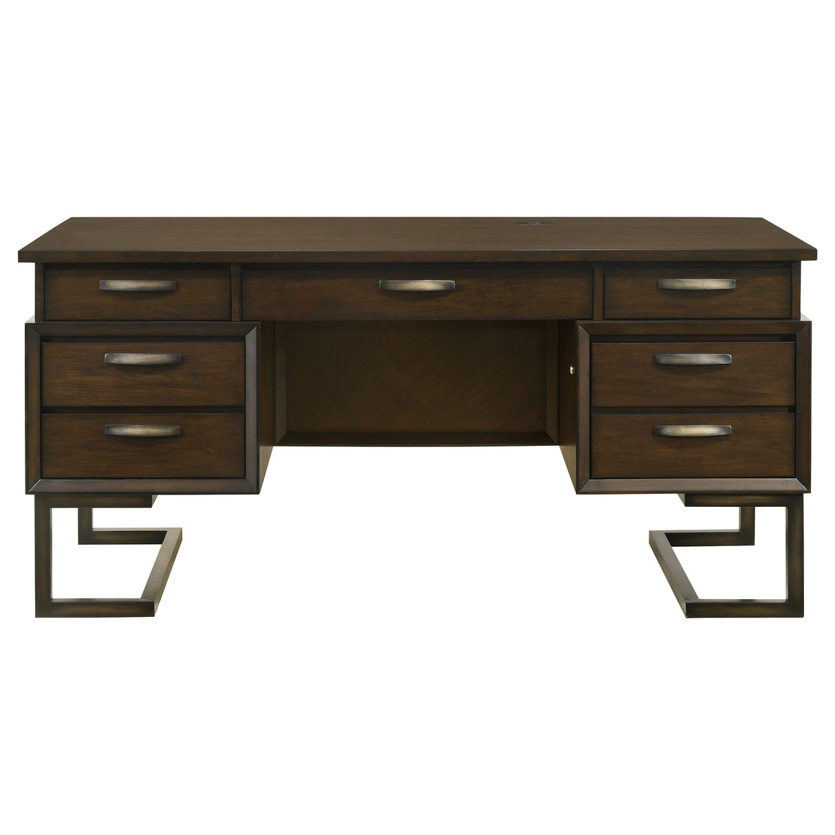 Marshall 6-drawer Executive Desk Dark Walnut and Gunmetal