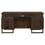 Marshall 5-drawer Credenza Desk With Power Outlet Dark Walnut and Gunmetal