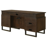 Marshall 5-drawer Credenza Desk With Power Outlet Dark Walnut and Gunmetal