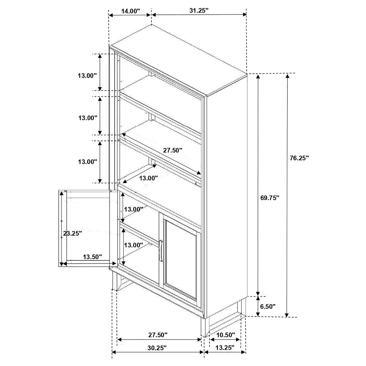 Marshall 5-shelf Bookcase With Storage Cabinet Dark Walnut and Gunmetal