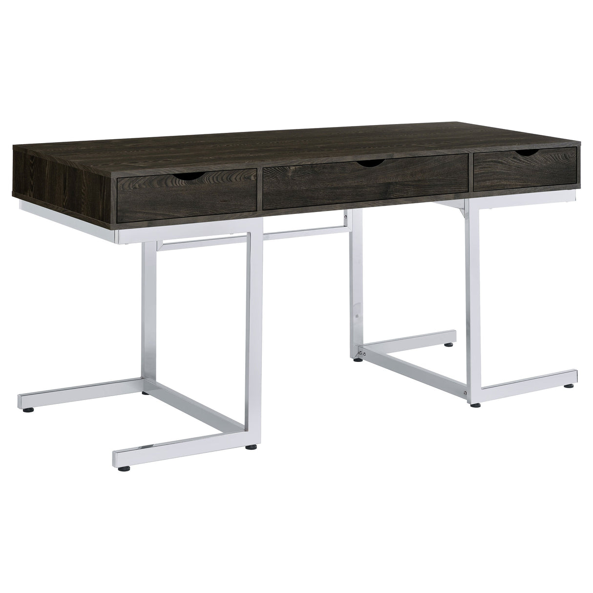 Noorvik 3-drawer Writing Desk Dark Oak and Chrome