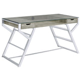 Emelle 2-drawer Glass Top Writing Desk Grey Driftwood and Chrome