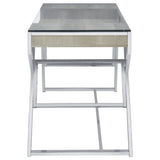 Emelle 2-drawer Glass Top Writing Desk Grey Driftwood and Chrome