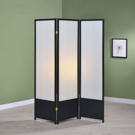 Calix 3-panel Folding Floor Screen Translucent and Black