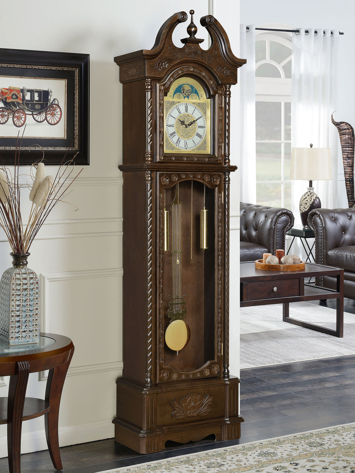 Cedric Grandfather Clock with Chime Golden Brown