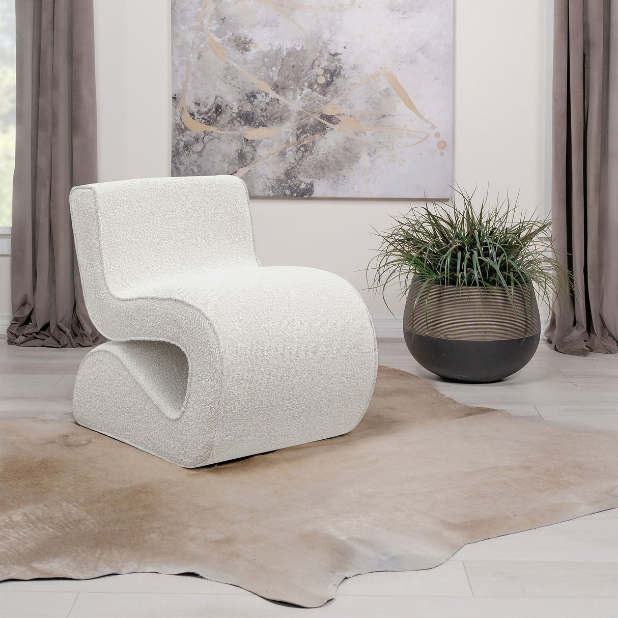 Ronea Boucle Upholstered Armless Curved Accent Chair Cream