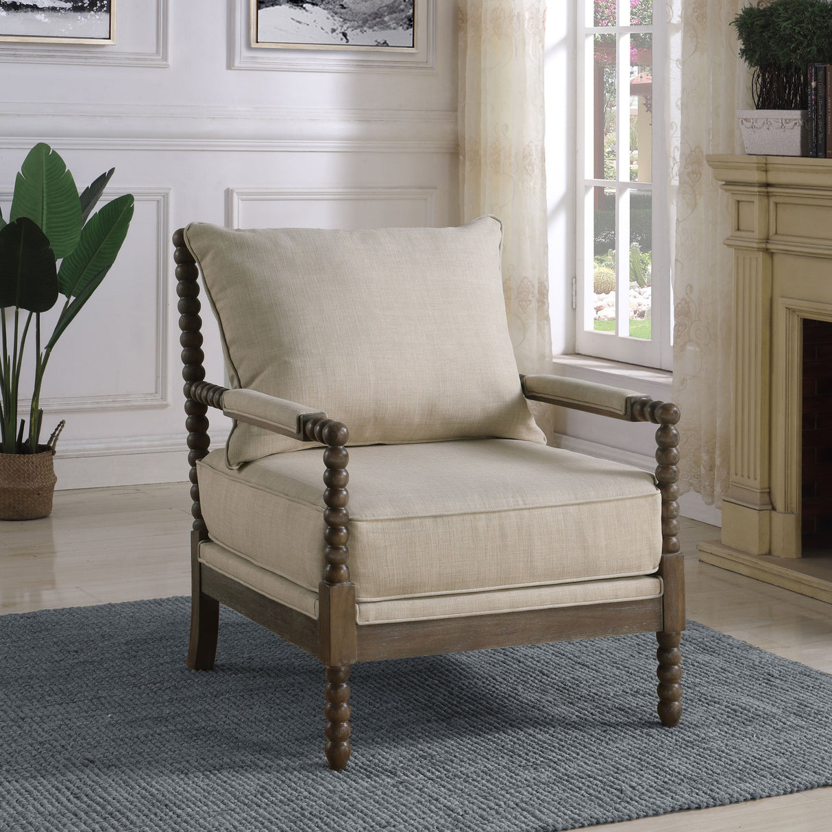 Blanchett Upholstered Accent Chair with Spindle Accent White and Navy