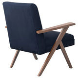 Cheryl Wooden Arms Accent Chair Dark Blue and Walnut