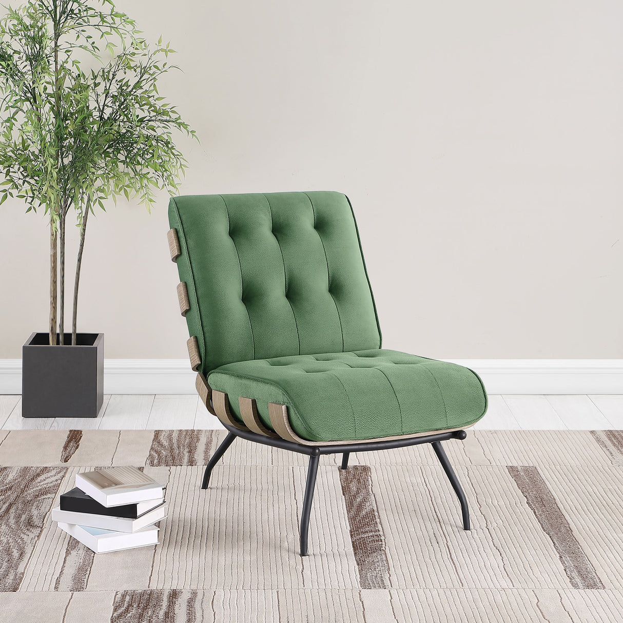 Aloma Armless Tufted Accent Chair Green