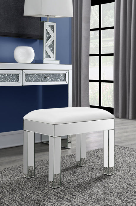 Roxie Rectangular Upholstered Vanity Stool White and Mirror