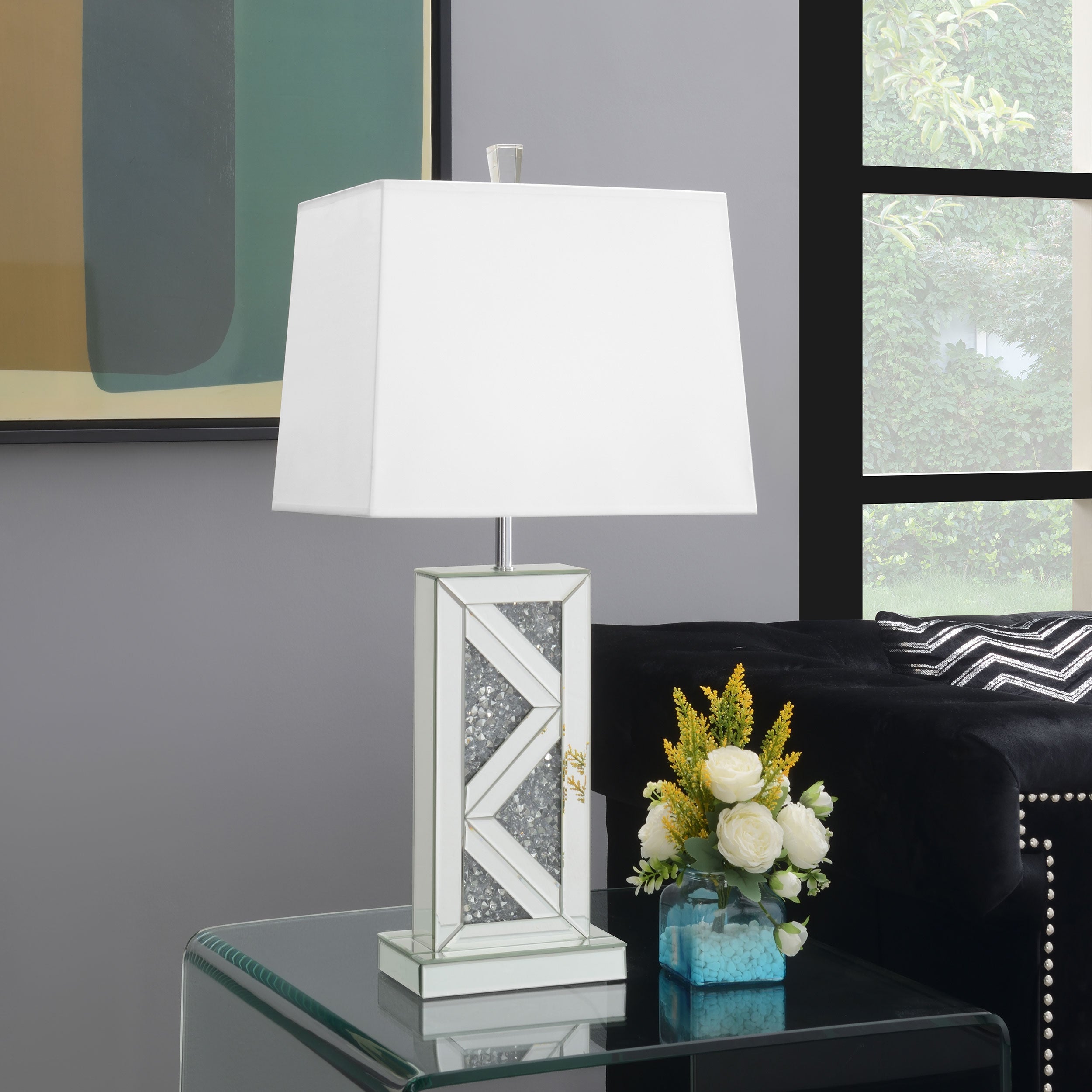 Carmen Geometric Base Table Lamp Silver