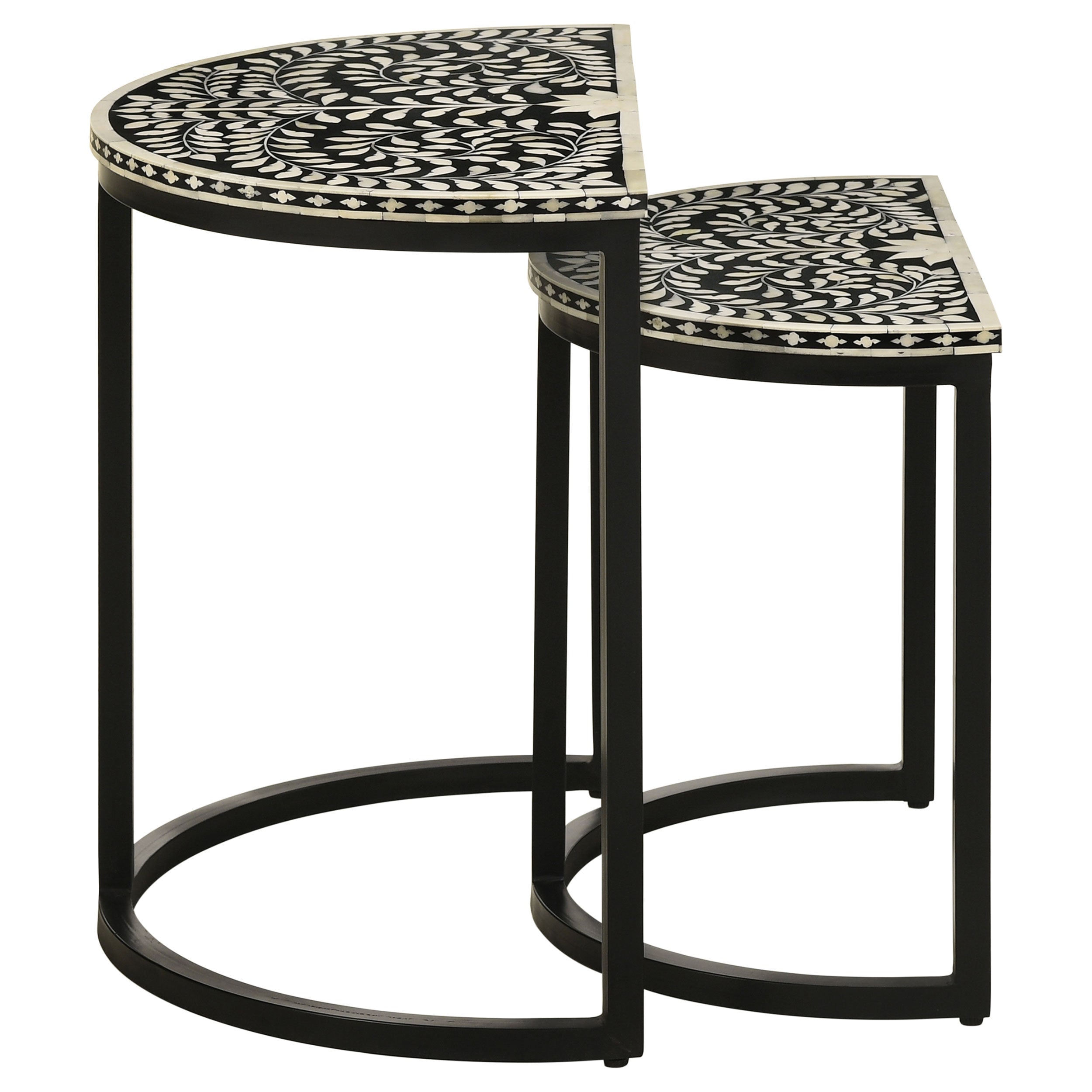 Zakiya 2-piece Demilune Nesting Table Black and White