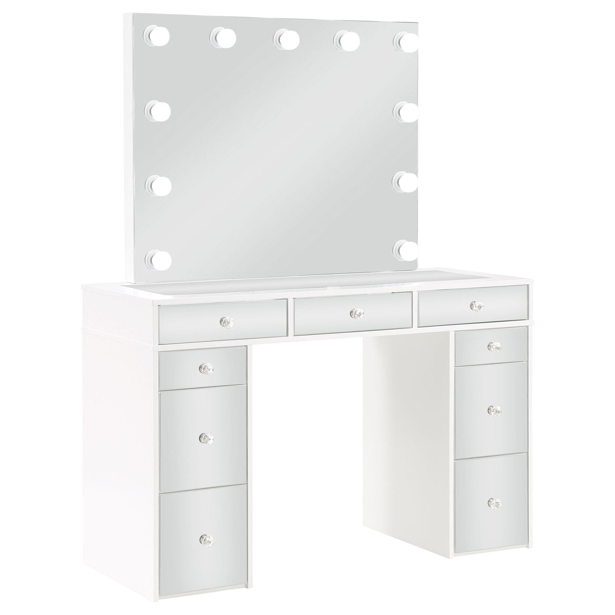 Regina 3-piece Makeup Vanity Table Set Hollywood Lighting White and Mirror