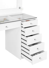 Acena 7-drawer Glass Top Vanity Desk with Lighting White