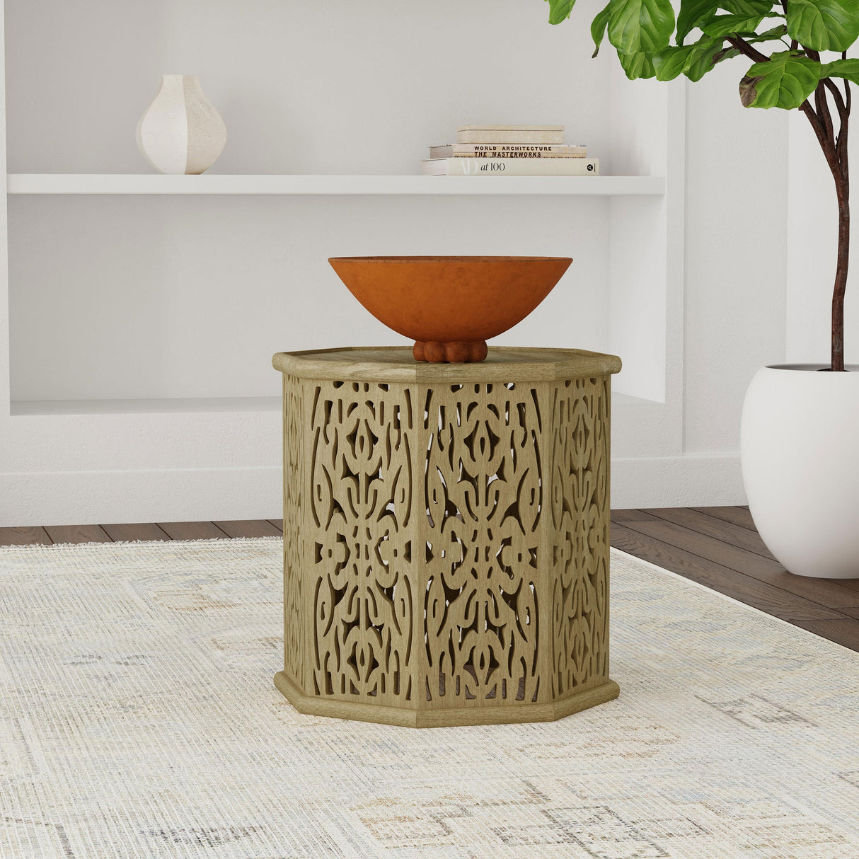 Torres Octagonal Solid Mango Wood Side Table Natural Brown