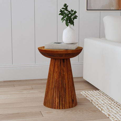 Aureo Round Solid Wood Accent Side Table Wild Honey