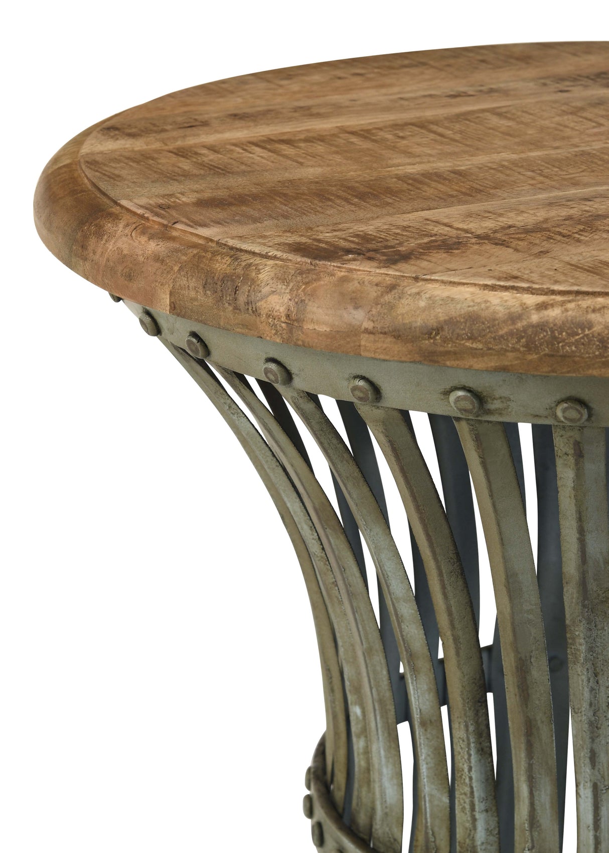 Matyas Round Accent Table with Natural Top and Blue Distressed Base