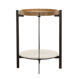 Adhvik Round Accent Table with Marble Shelf Natural and Black