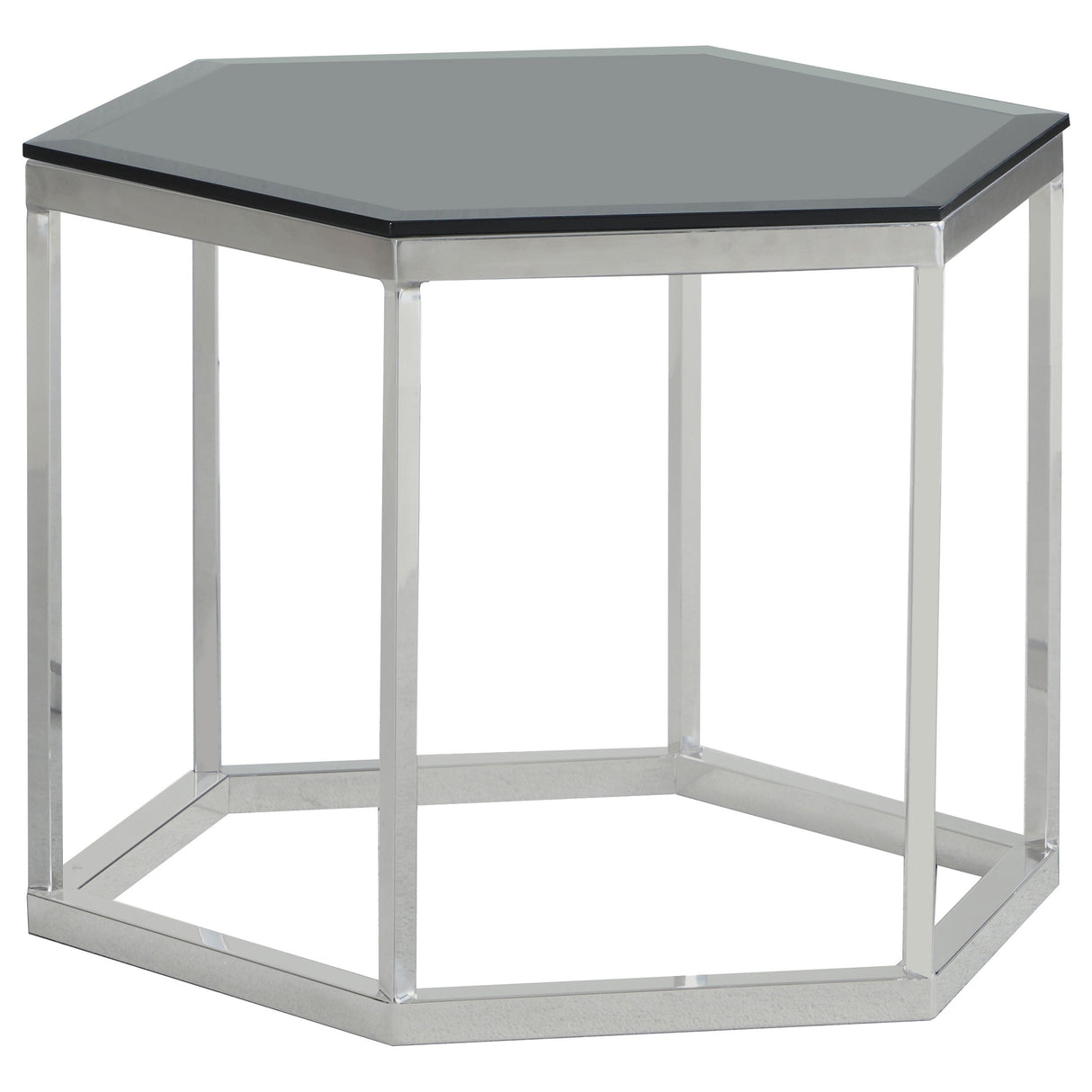 Hexagon Glass Top Accent Table Black and Silver