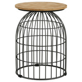 Bernardo Round Accent Table with Bird Cage Base Natural and Gunmetal