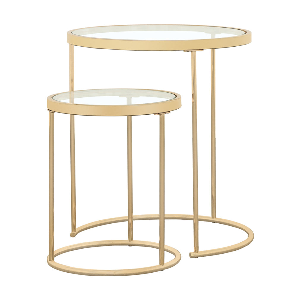 Maylin 2-piece Round Glass Top Nesting Tables Gold