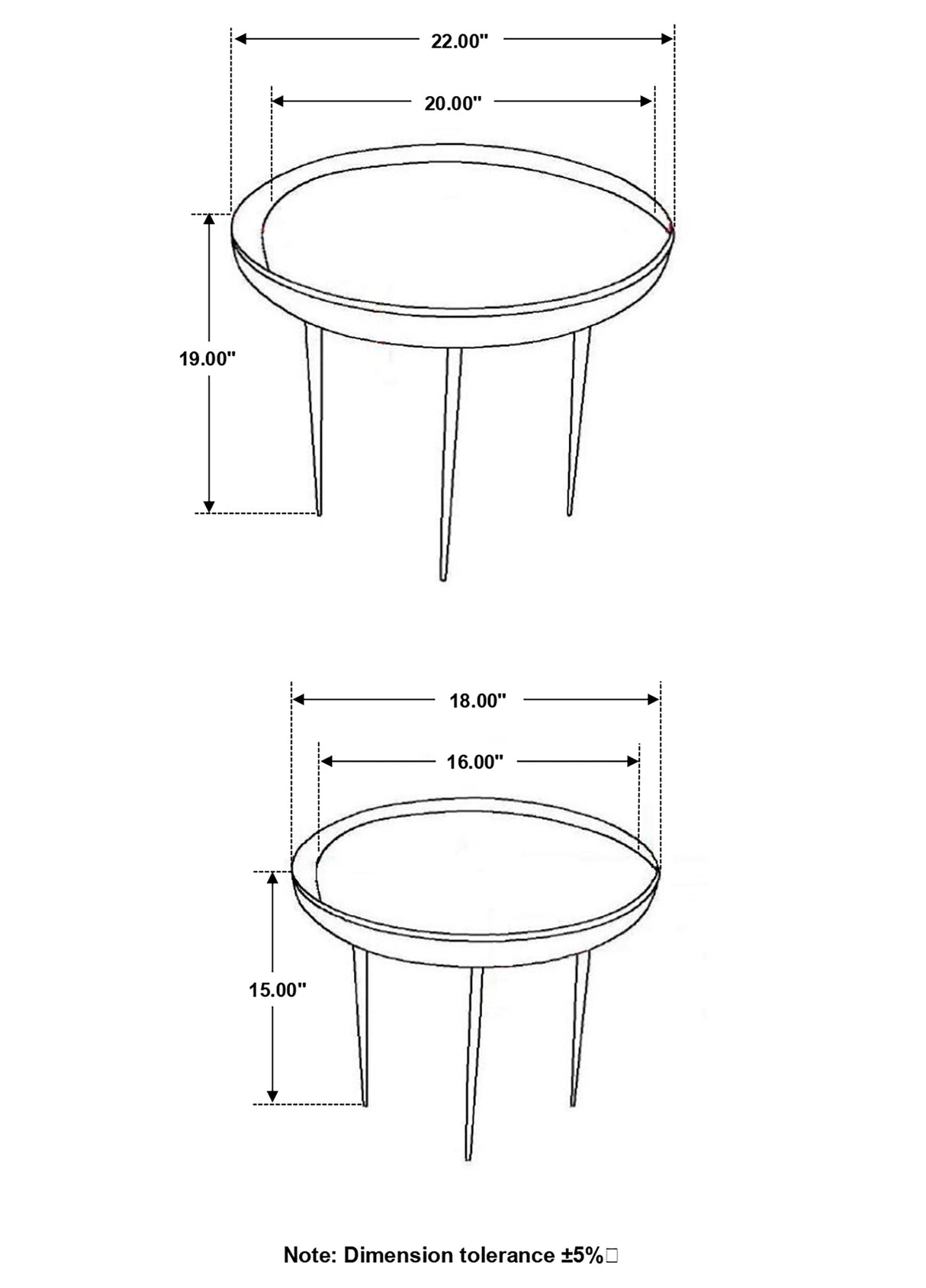 Nuala 2-piece Round Nesting Table with Tripod Tapered Legs Honey and Black