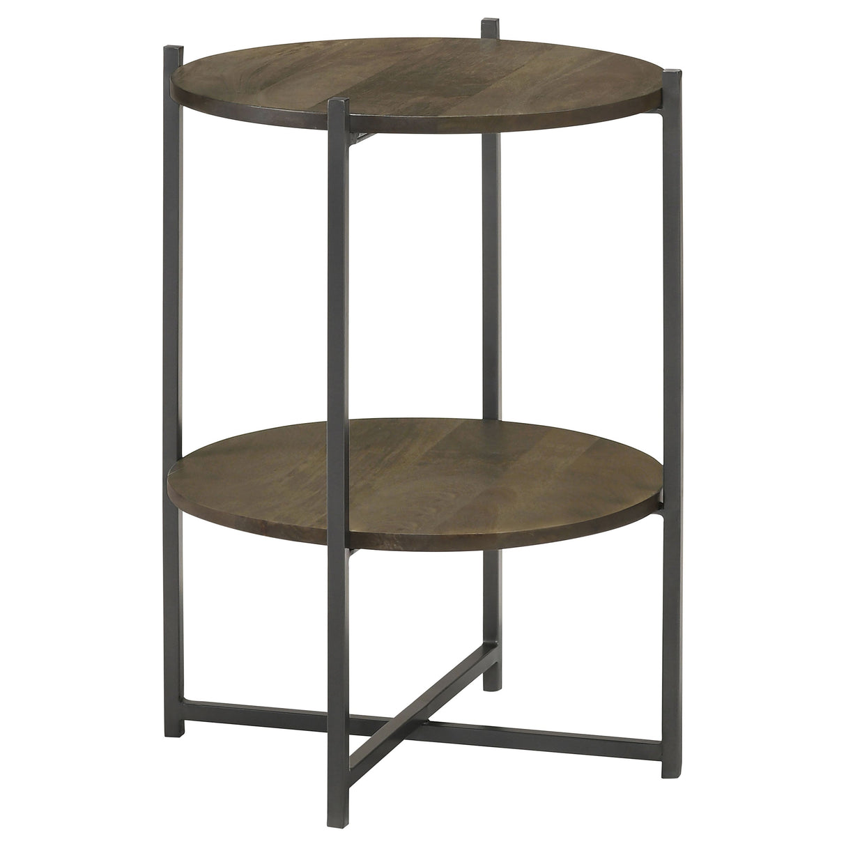 Axel Round Accent Table with Open Shelf Natural and Gunmetal