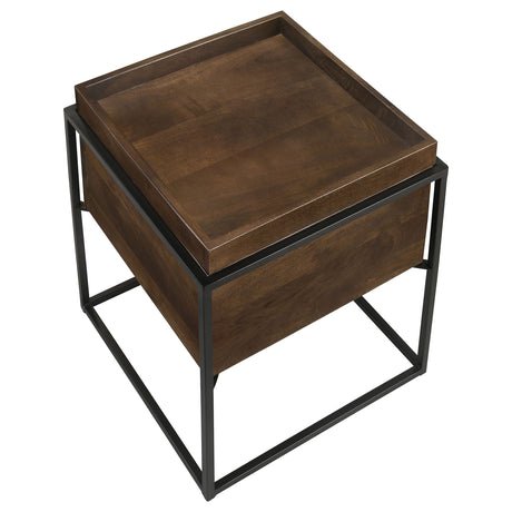 Ondrej Square Accent Table with Removable Top Tray Dark Brown and Gunmetal