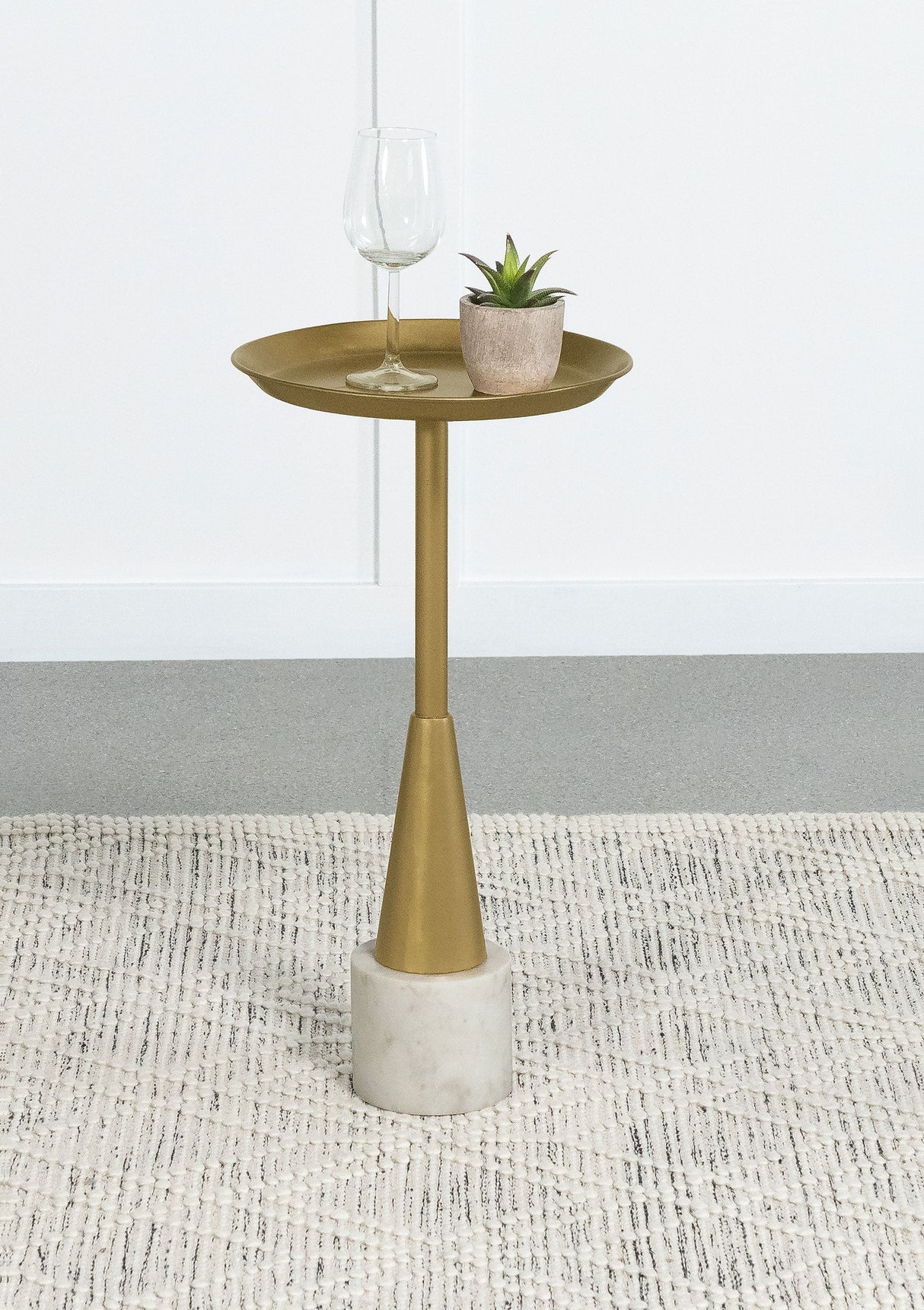 Alpine Round Metal Side Table White and Gold